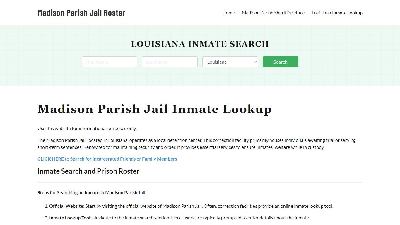 Madison Parish Jail Roster Lookup, LA, Inmate Search