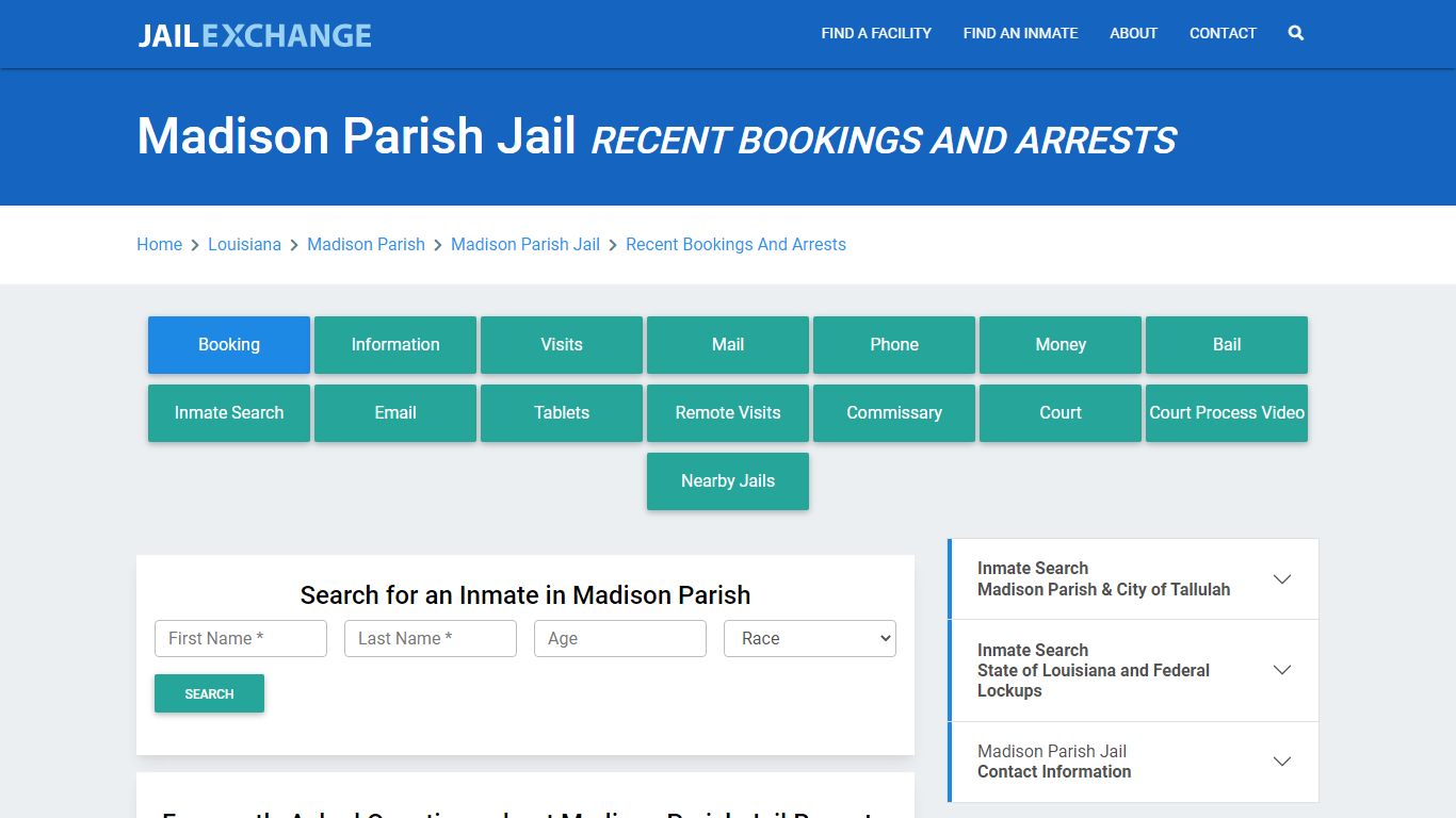 Madison Parish Jail Recent Bookings And Arrests - Jail Exchange