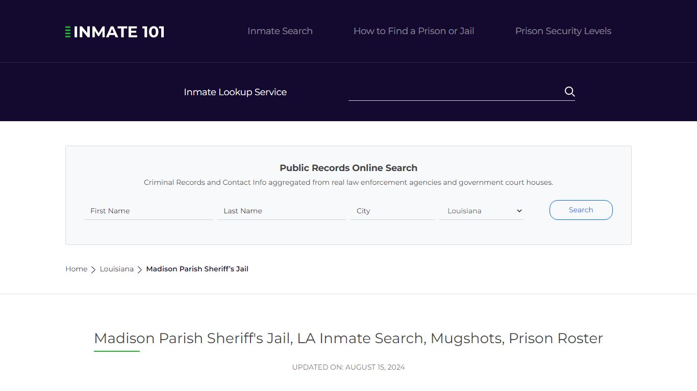 Madison Parish Sheriff's Jail, LA Inmate Search, Mugshots, Prison ...